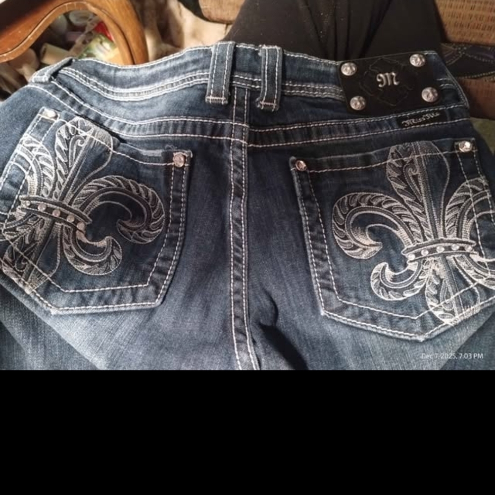 Miss Me Dark Blue Embroidered Jeans